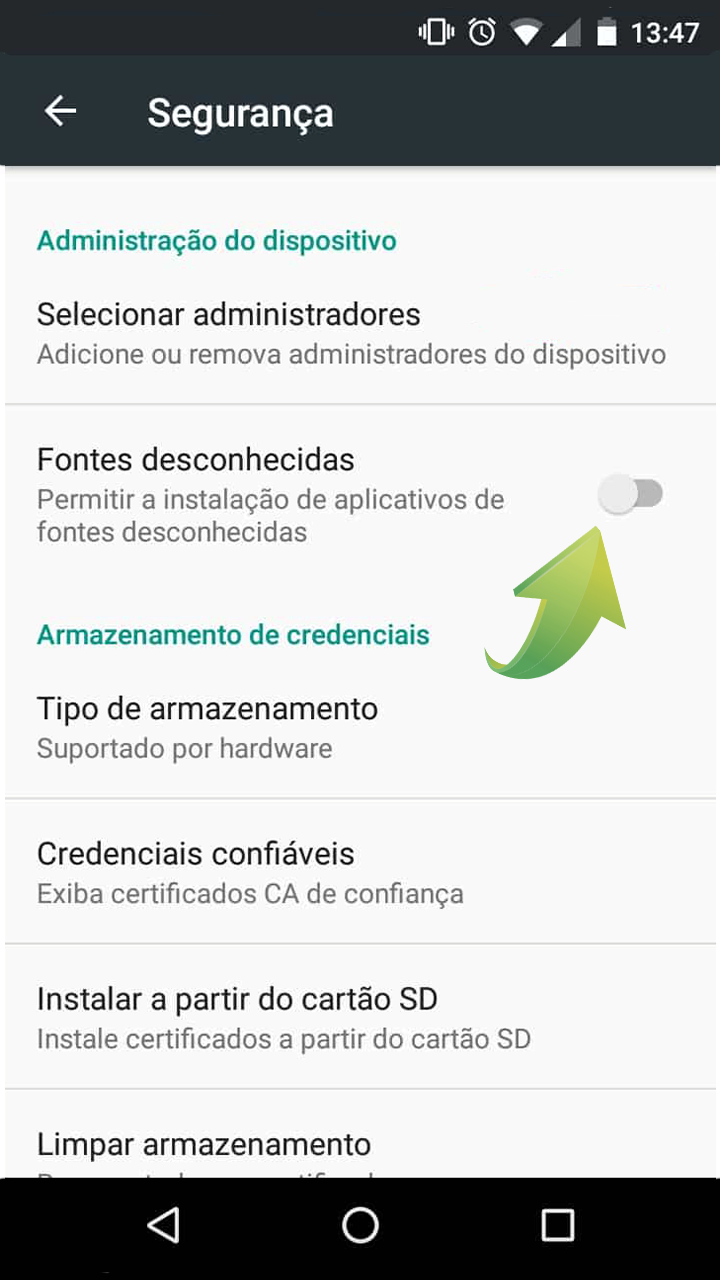 Para fazer o download do aplicativo Spinbetter, permita a instalação de fontes desconhecidas.