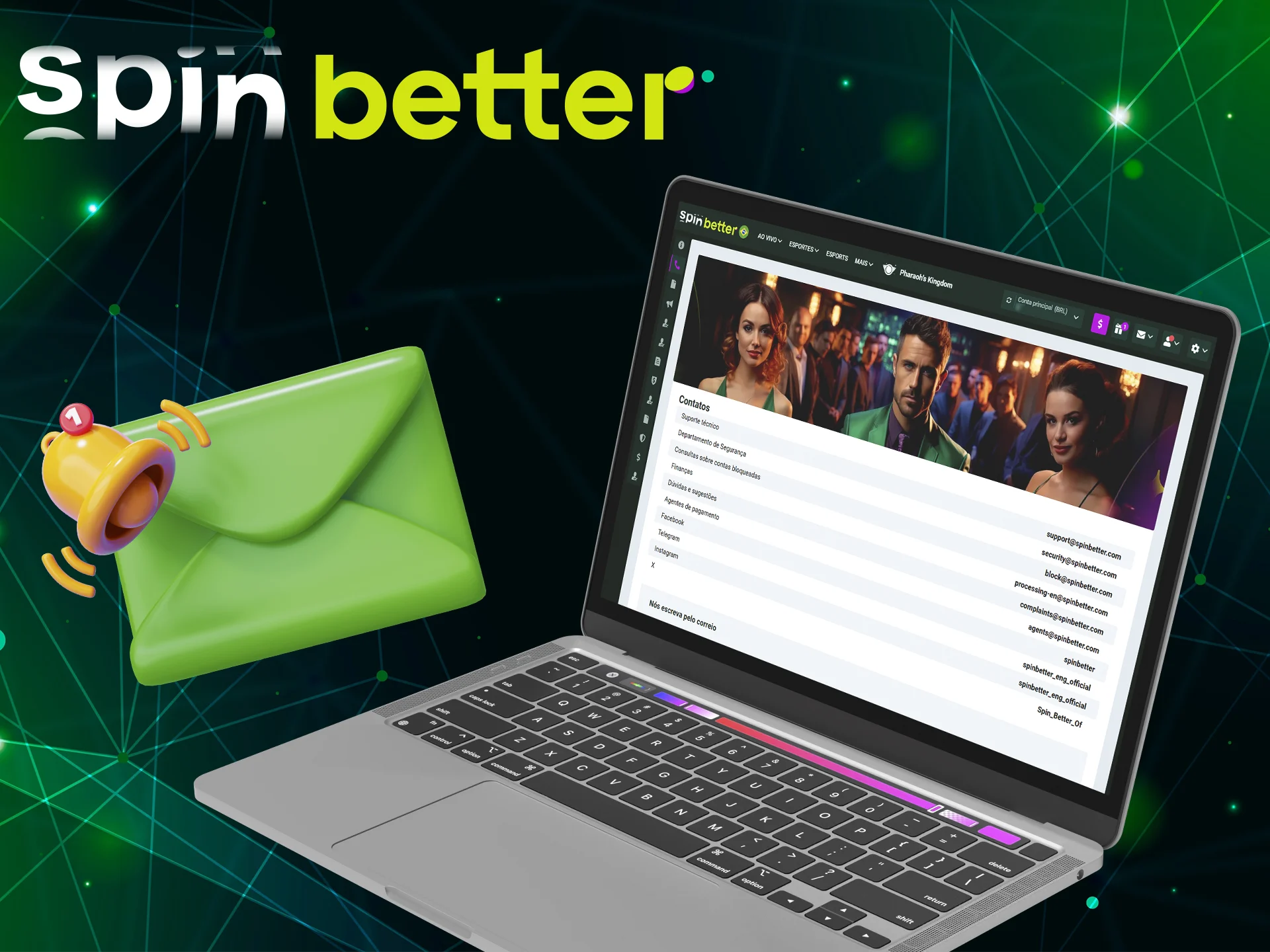 Algumas formas de contactar a assistência da Spinbetter.