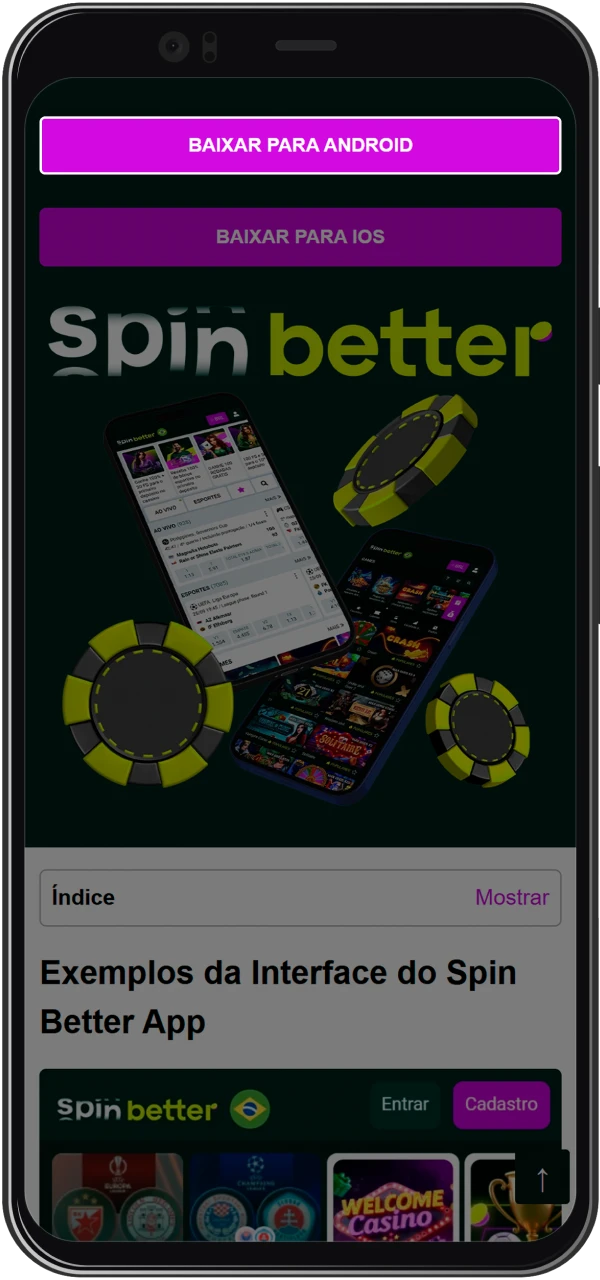 Botão de download do arquivo APK do aplicativo Spinbetter no site oficial.