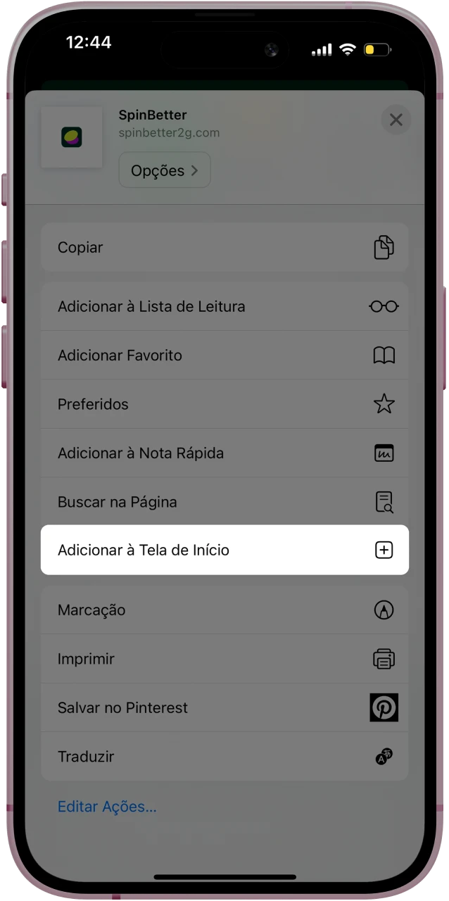 Adicione o aplicativo Spinbetter à tela inicial do seu iPhone para acesso rápido e fácil.