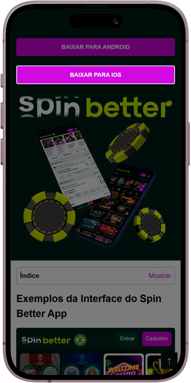 Inicie a instalação do Spinbetter App oficial para iOS tocando no botão correspondente no site.