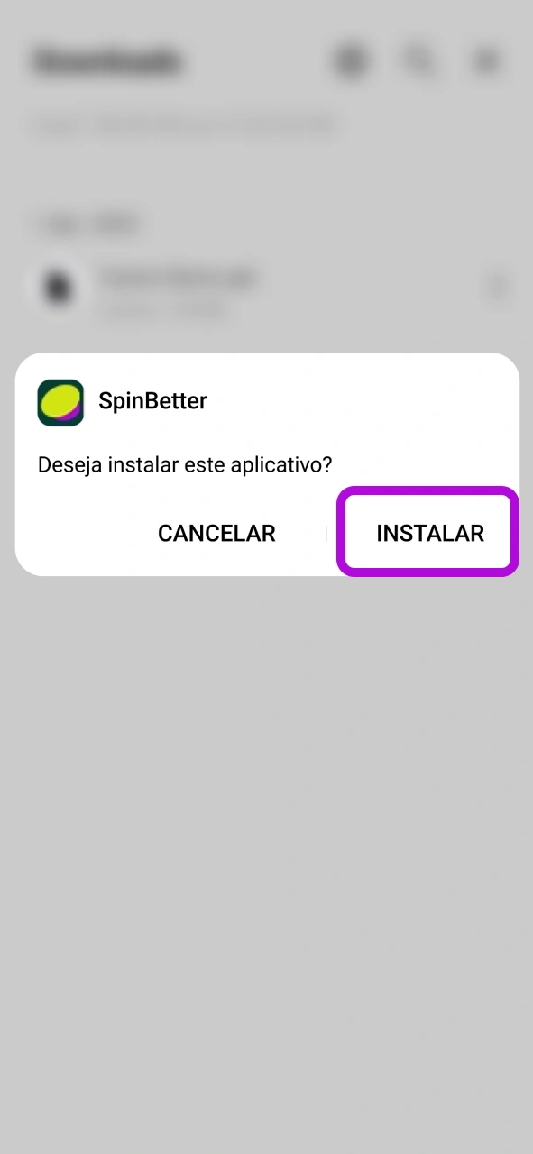 Clique em instalar para finalmente obter o aplicativo SpinBetter.