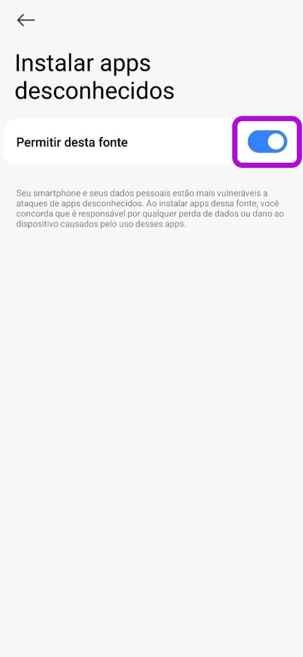 Acesse as configurações do seu telefone para permitir o download do aplicativo SpinBetter.