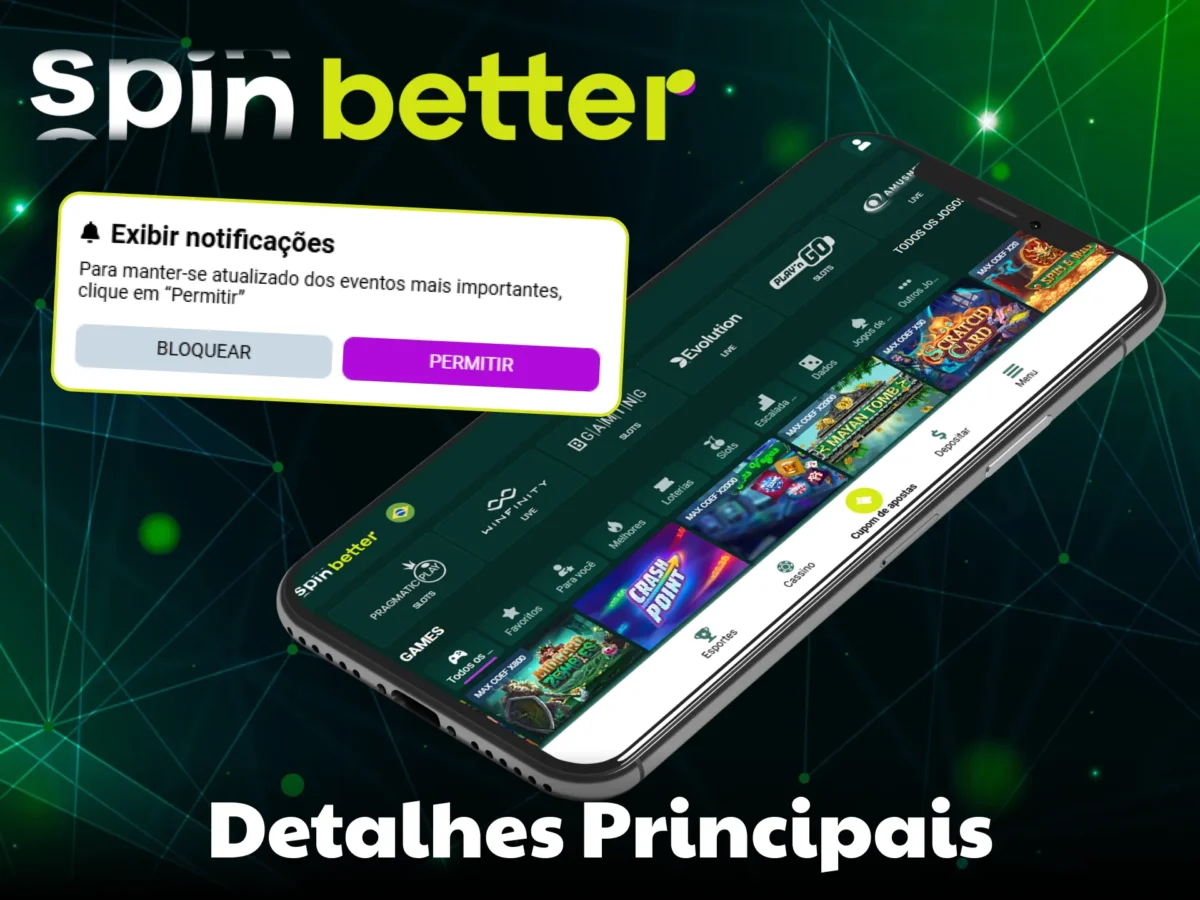 Interfejs aplikacji Spinbetter z detalami