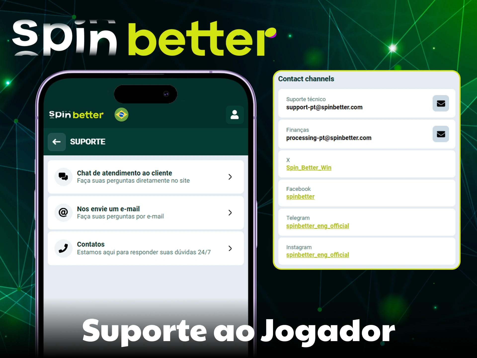 Abra um chat de suporte ao cliente caso esteja enfrentando algum problema ao usar o aplicativo SpinBetter.