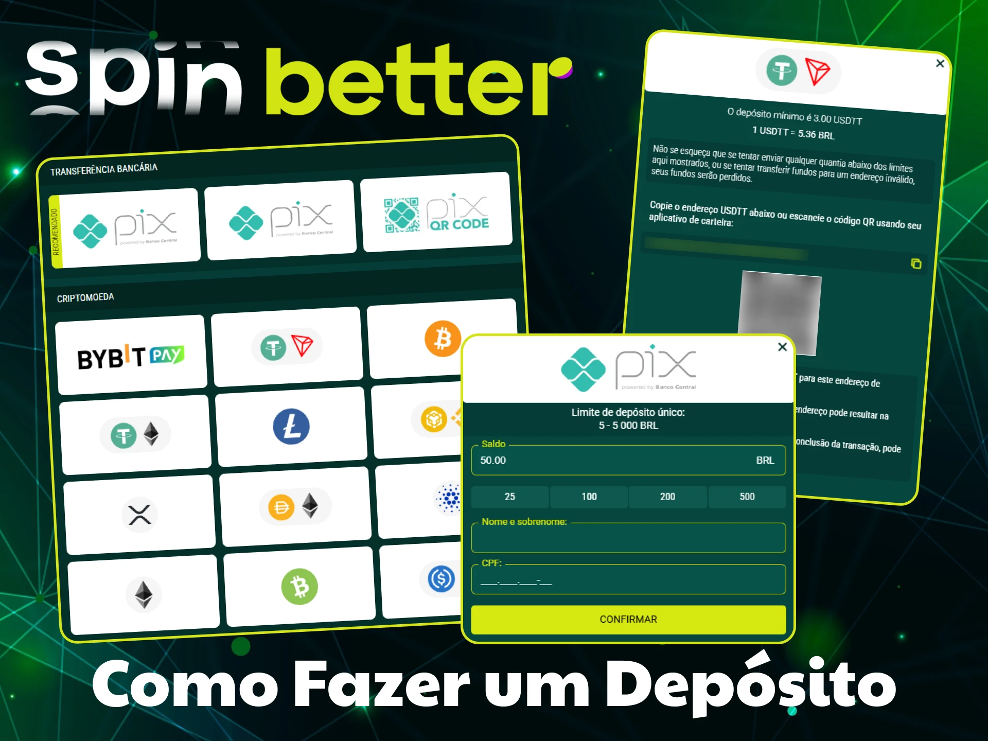 Faça um depósito de forma rápida, fácil e segura no SpinBetter.